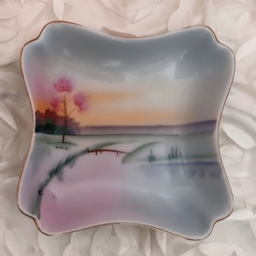 Antique Meito China Square hand painted trinket dish made in Japan Wall Plate 5"